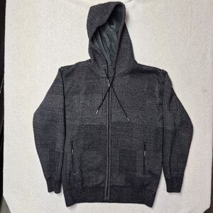 Shein Mens Large Black Grey Hooded Zip Up Sweatshirt Jacket Outerwear Hoodie